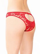 Lace panty with faux fur puff, crotchless